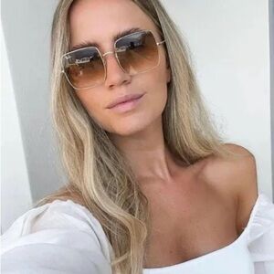 Ray-Ban Women’s 1971 Large Gold Frame Sunglasses Gradient Square Lens 105 RB1971